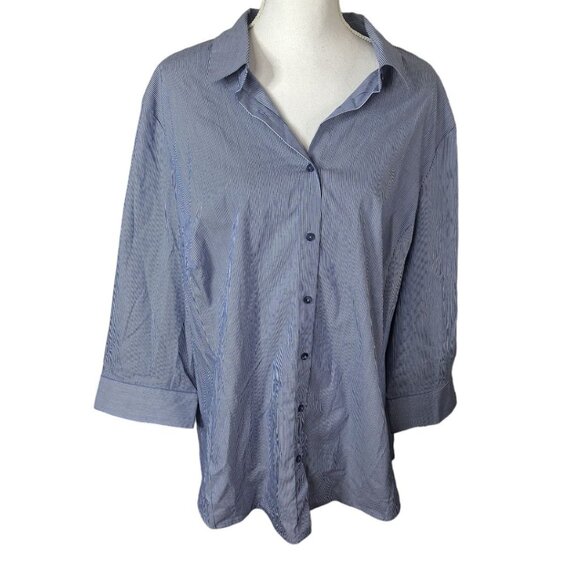 Worthington Striped Button Down Up Blue Womens Plus Size 3X Long Sleeve Collared - Picture 1 of 8